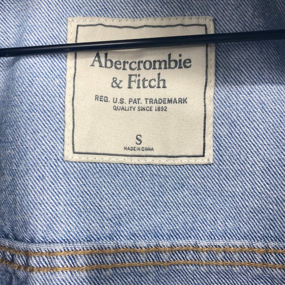 ABERCROMBIE & FITCH NEW YORK Grey Hoodie Distressed Denim Jacket Size S - Picture 12 of 15